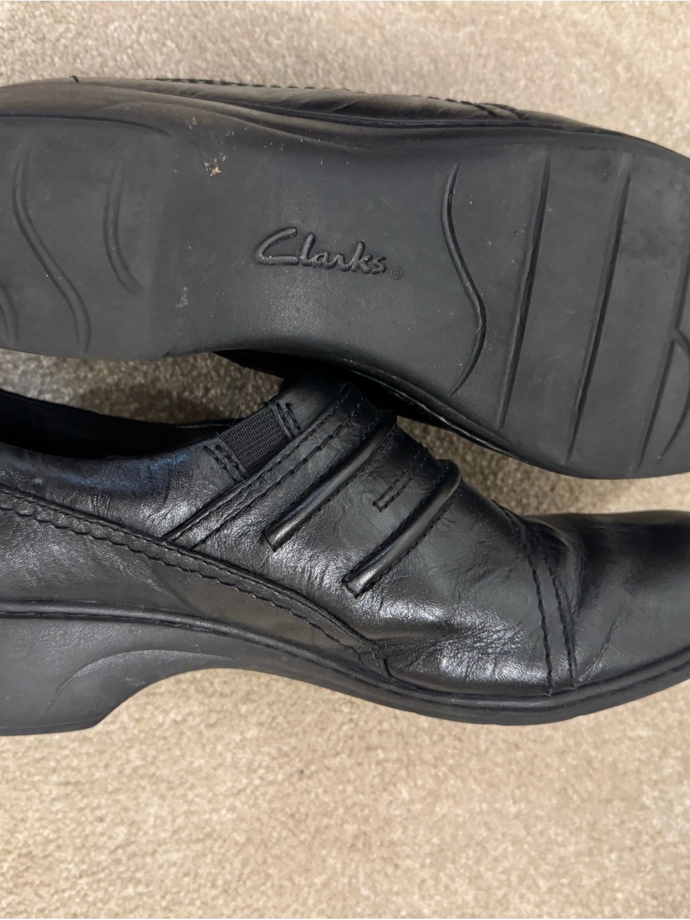 Clarks Black Leather Slip-On Mules with Decorative Button Straps - Picture 6 of 6